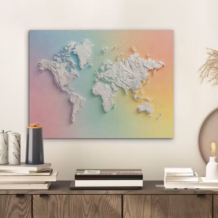 Regenboogkleuren - Wereldkaart - Zacht - Continenten PET vilt klein -sfeer1