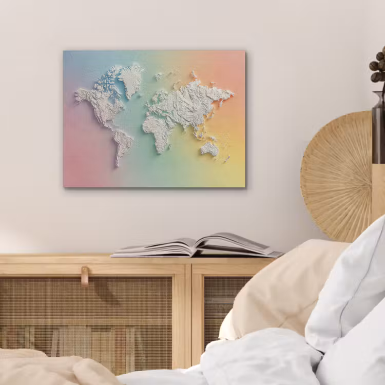 Regenboogkleuren - Wereldkaart - Zacht - Continenten PET vilt klein -sfeer3