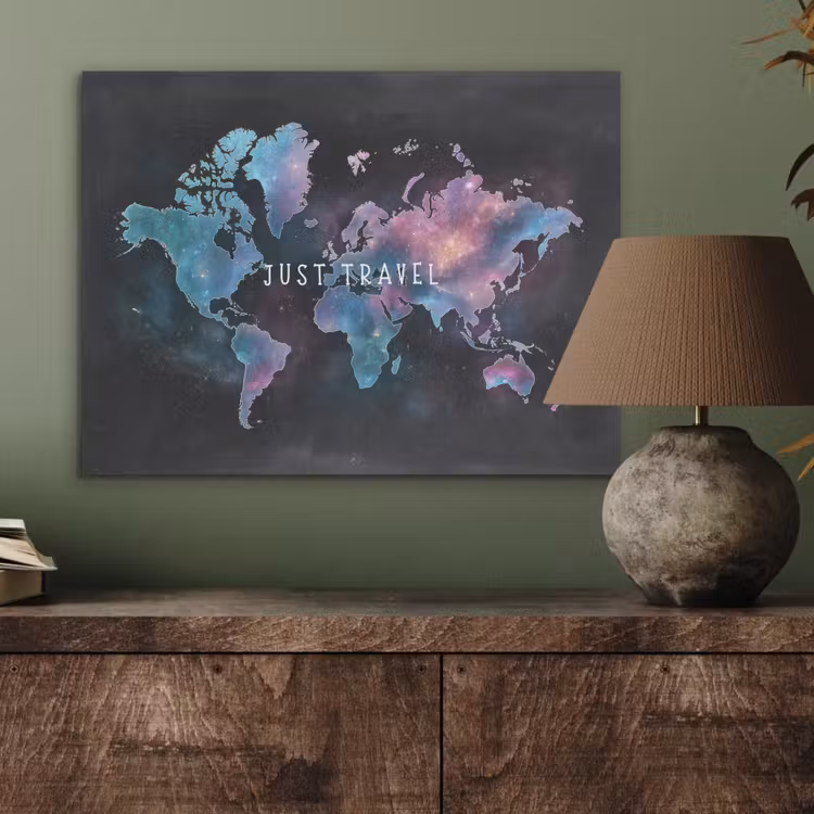 Travel - Sterrennevels - Wereldkaart - Krijtbord PET vilt klein -sfeer2