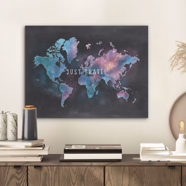 Travel - Sterrennevels - Wereldkaart - Krijtbord PET vilt klein -sfeer1