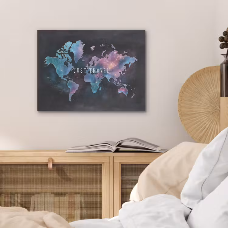Travel - Sterrennevels - Wereldkaart - Krijtbord PET vilt klein -sfeer3