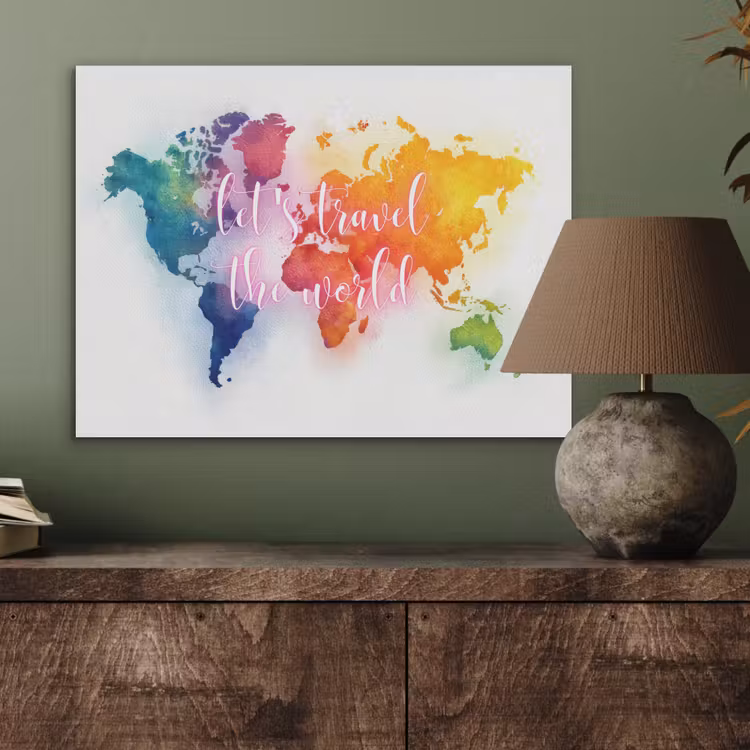 Travel - Quote - Regenboog - Wereldkaart PET vilt klein -sfeer2