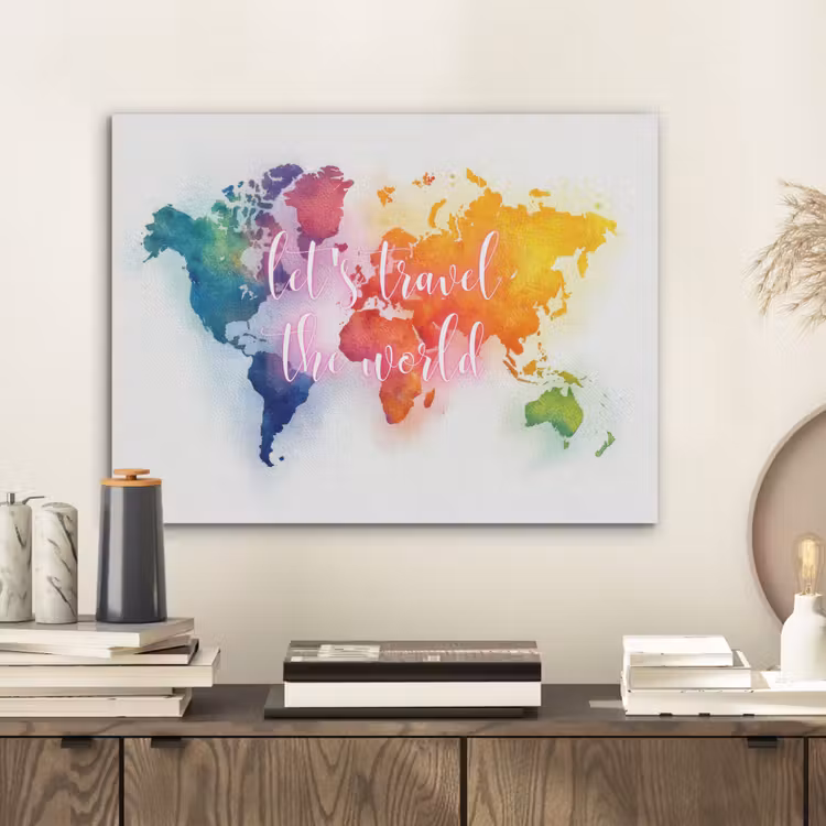 Travel - Quote - Regenboog - Wereldkaart PET vilt klein -sfeer1