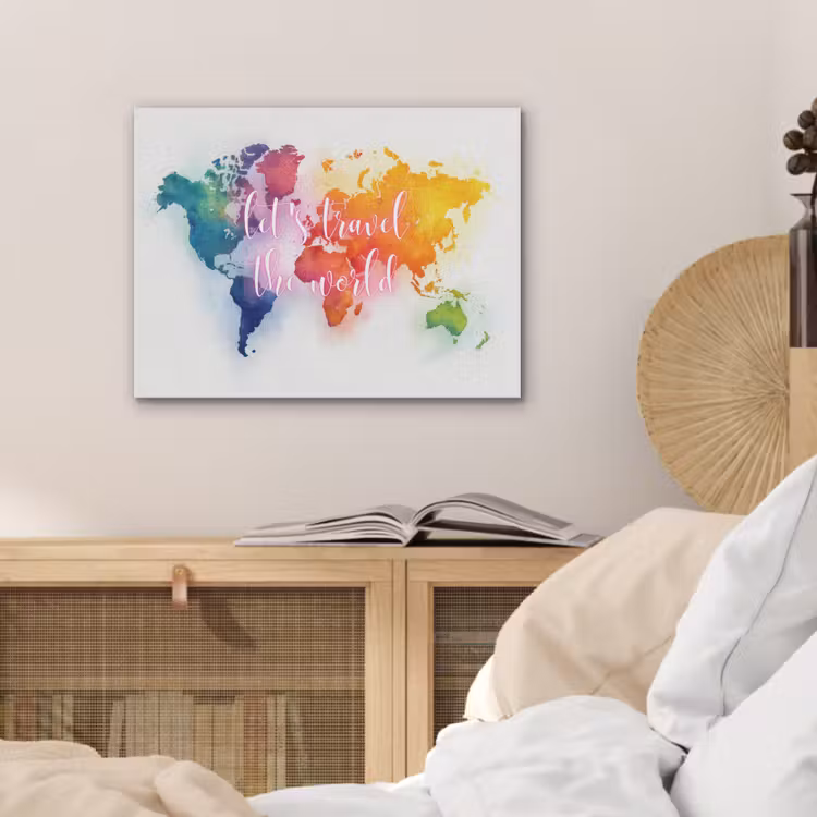 Travel - Quote - Regenboog - Wereldkaart PET vilt klein -sfeer3