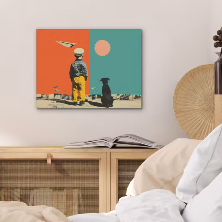 Retro - Jongen - Hond - Rood - Groen PET vilt klein -sfeer3
