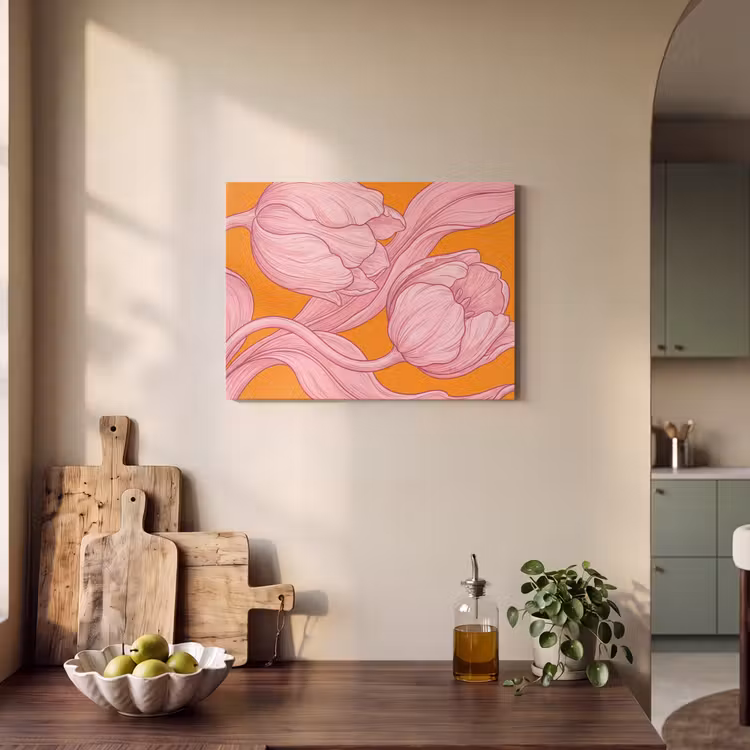Akustikbild - Rosa Blumen – Modern - Roze bloemen - Modern PET vilt klein