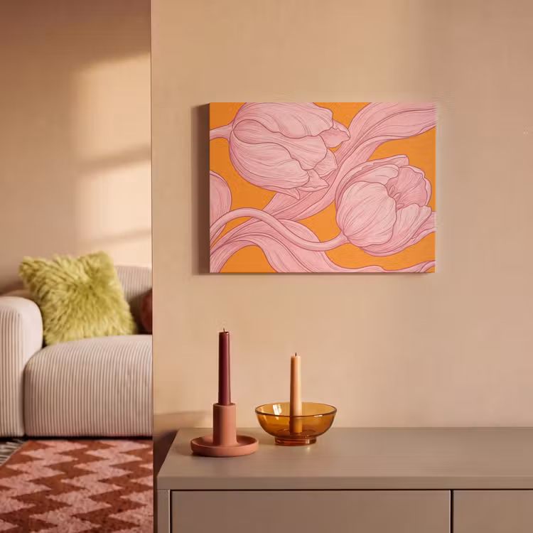 Akustikbild - Rosa Blumen – Modern - Roze bloemen - Modern PET vilt klein