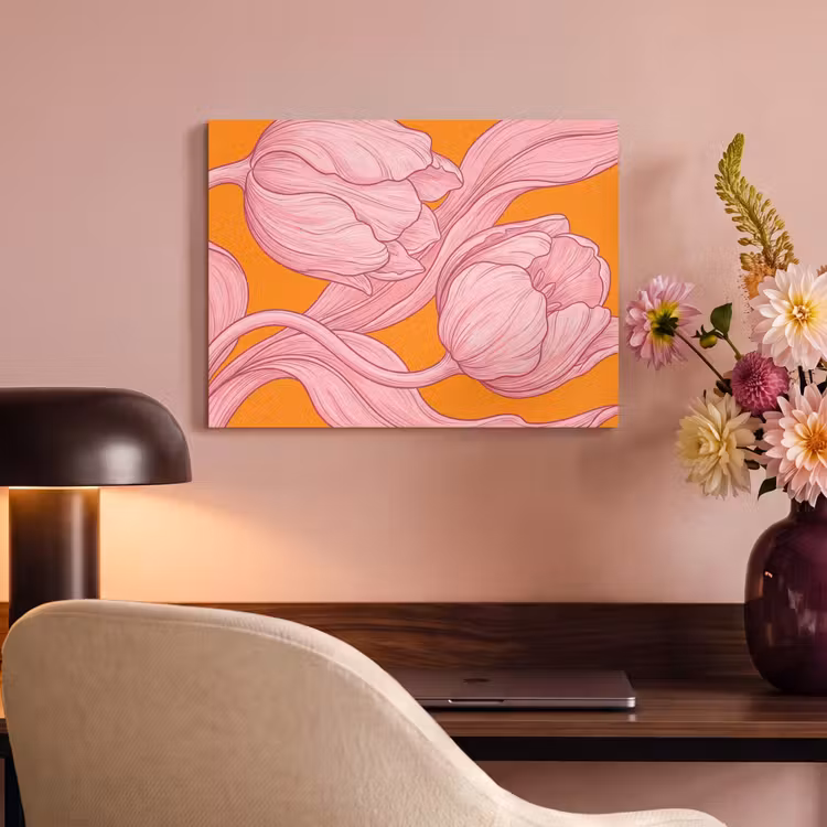 Akustikbild - Rosa Blumen – Modern - Roze bloemen - Modern PET vilt klein