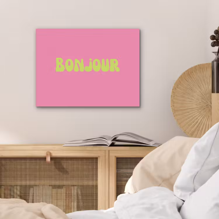 Roze - Groene bonjour - Organisch PET vilt klein -sfeer3
