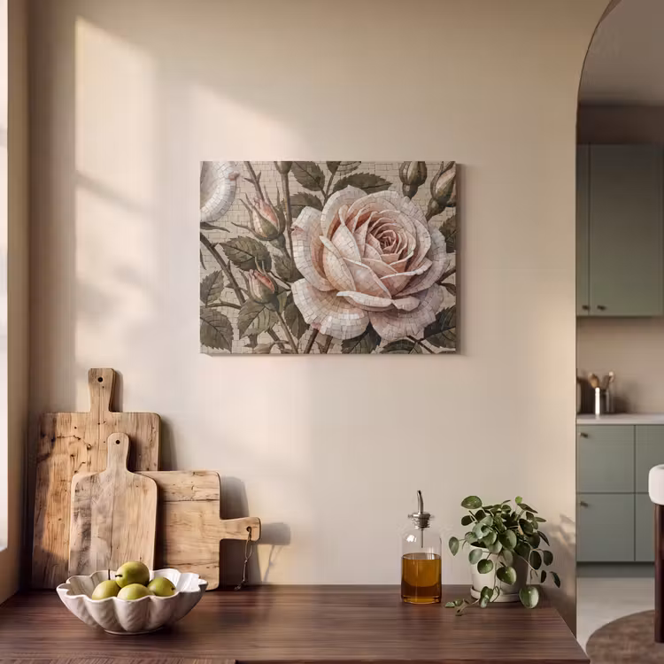 Roos - Mozaïek - Bloemen - Klassiek - Beige PET vilt klein -sfeer2