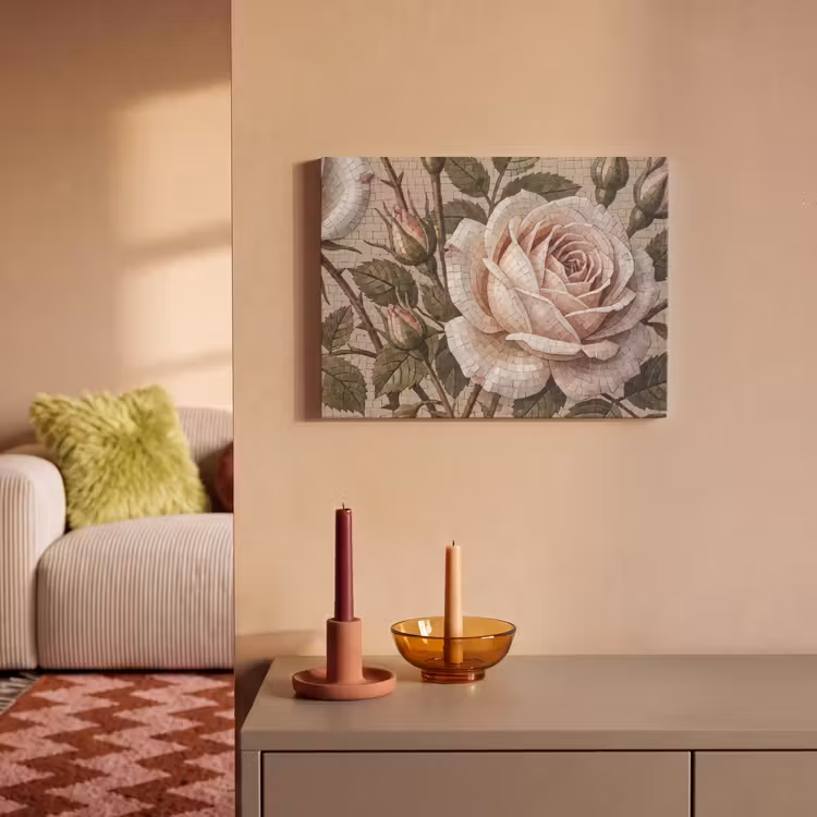 Roos - Mozaïek - Bloemen - Klassiek - Beige PET vilt klein -sfeer1