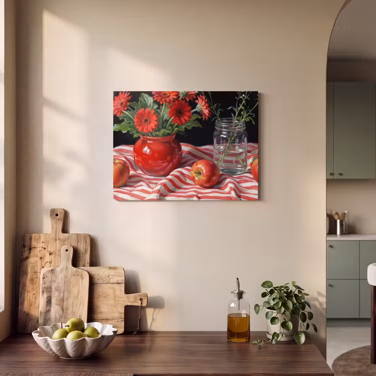 Akustikbild - Rote Blumen – Vase - Rode bloemen - Vaas PET vilt klein