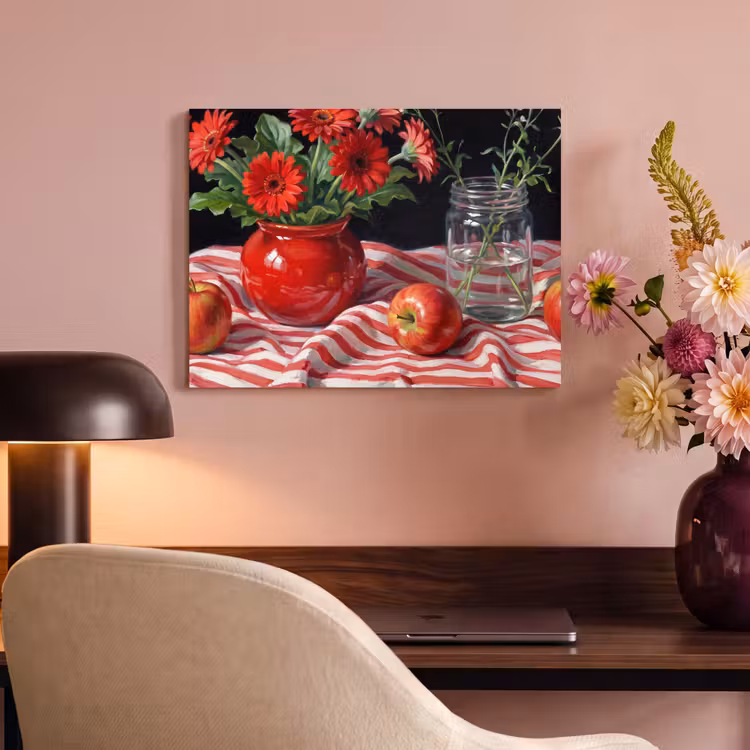 Akustikbild - Rote Blumen – Vase - Rode bloemen - Vaas PET vilt klein