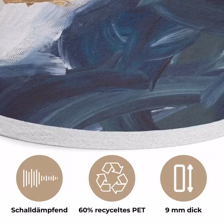 Abstract - Acryl - Blauw - Goud - Elegant Akoestische PET Vilt - Rond klein -closeup_DE