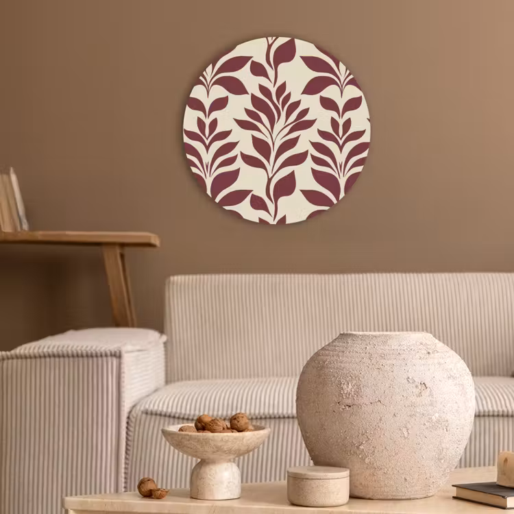Abstract - Bladeren - Burgundy Akoestische PET Vilt - Rond klein 838 -sfeer1