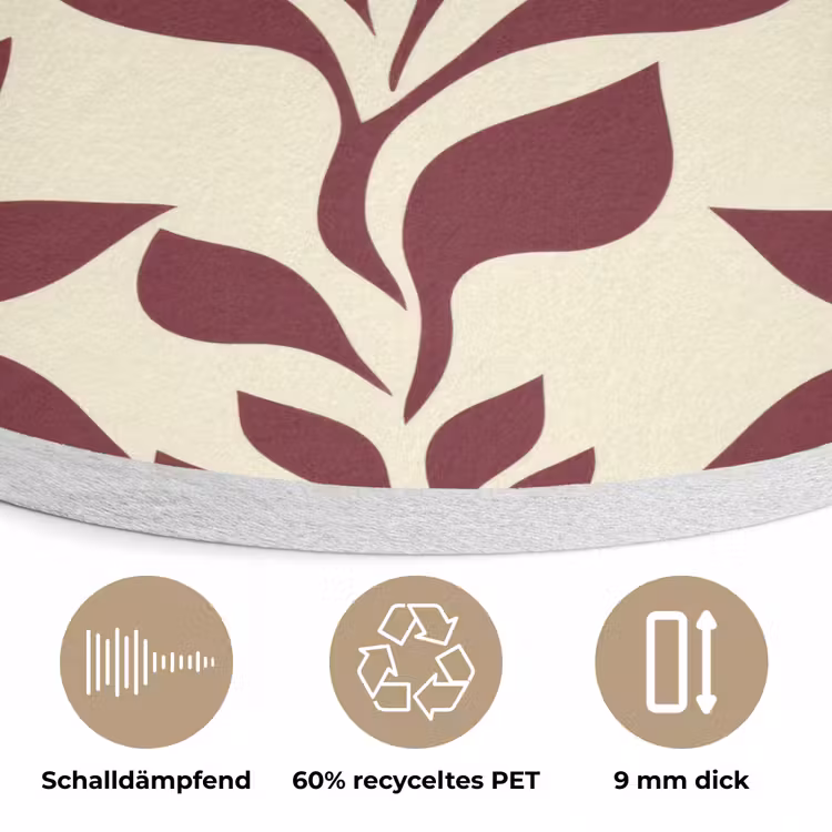 Abstract - Bladeren - Burgundy Akoestische PET Vilt - Rond klein 838 -closeup_DE