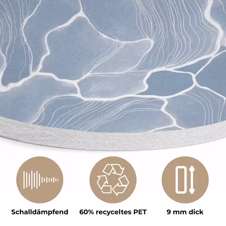 Abstract - Blauw - Bladeren Akoestische PET Vilt - Rond klein -closeup_DE