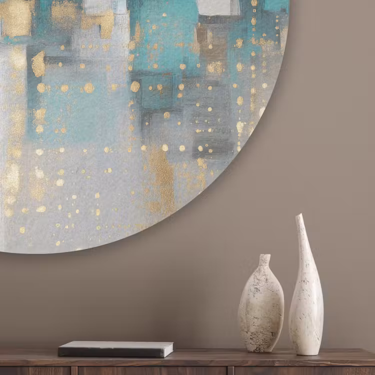 Abstract - Blokken - Goud - Skyline Akoestische PET Vilt - Rond klein -sfeer5_closeup