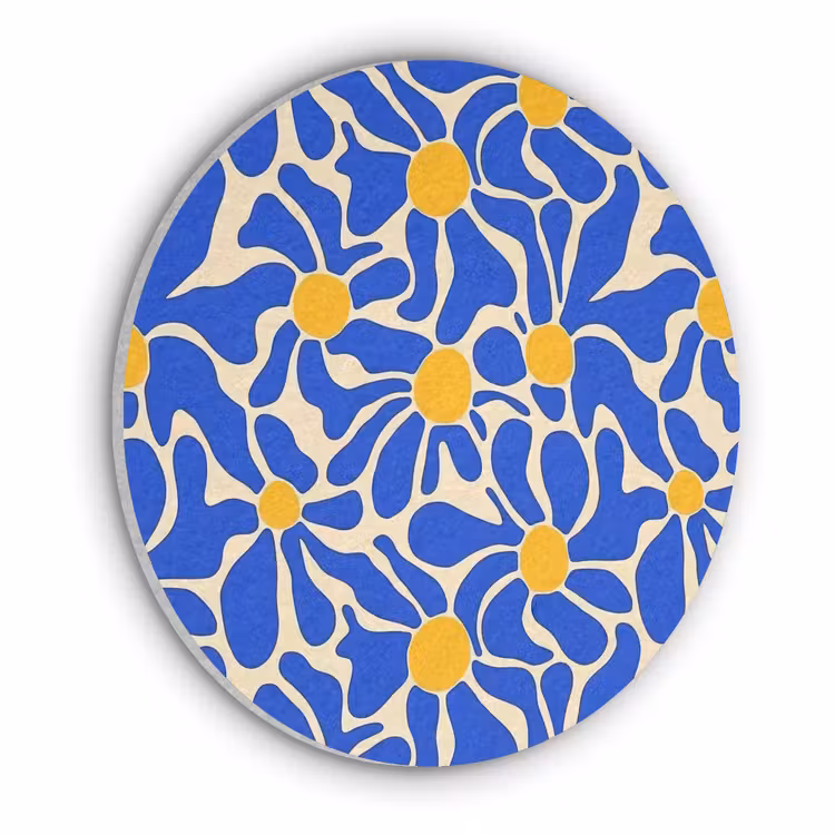 Abstract - Bloem - Blauw Akoestische PET Vilt - Rond klein 838 -3d