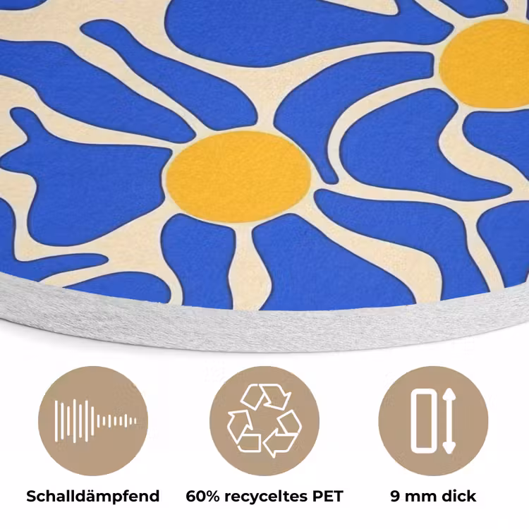 Abstract - Bloem - Blauw Akoestische PET Vilt - Rond klein 838 -closeup_DE