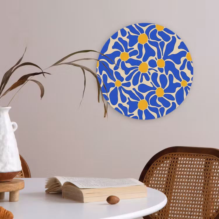 Abstract - Bloem - Blauw Akoestische PET Vilt - Rond klein 838 -sfeer3