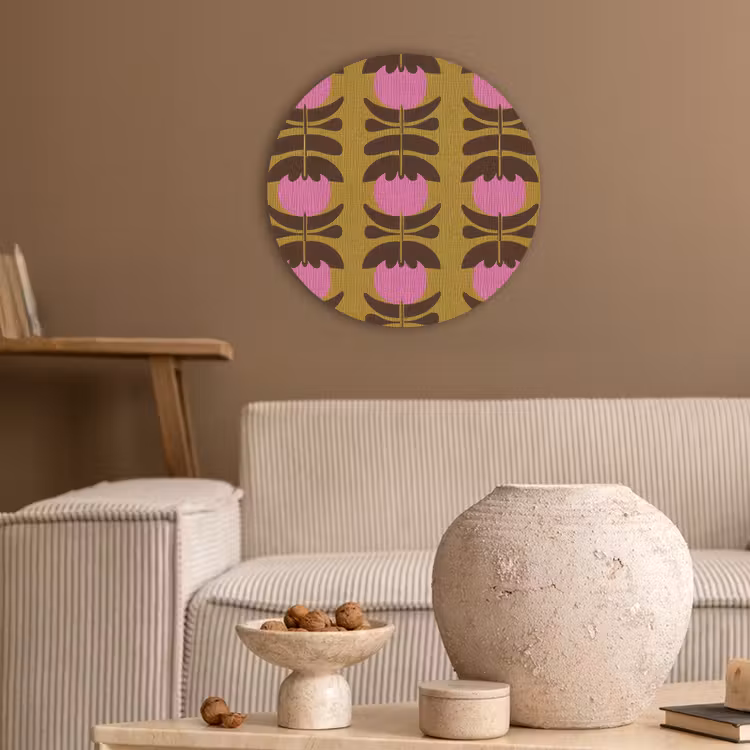 Abstract - Bloemen - Roze Akoestische PET Vilt - Rond klein 838 -sfeer1