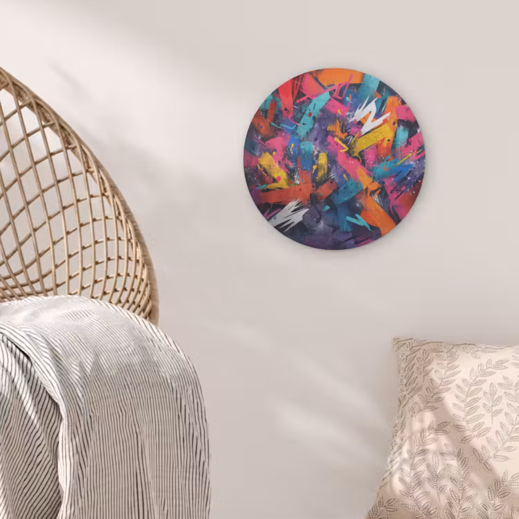 Abstract - Explosie - Neonkleuren Akoestische PET Vilt - Rond klein -sfeer4