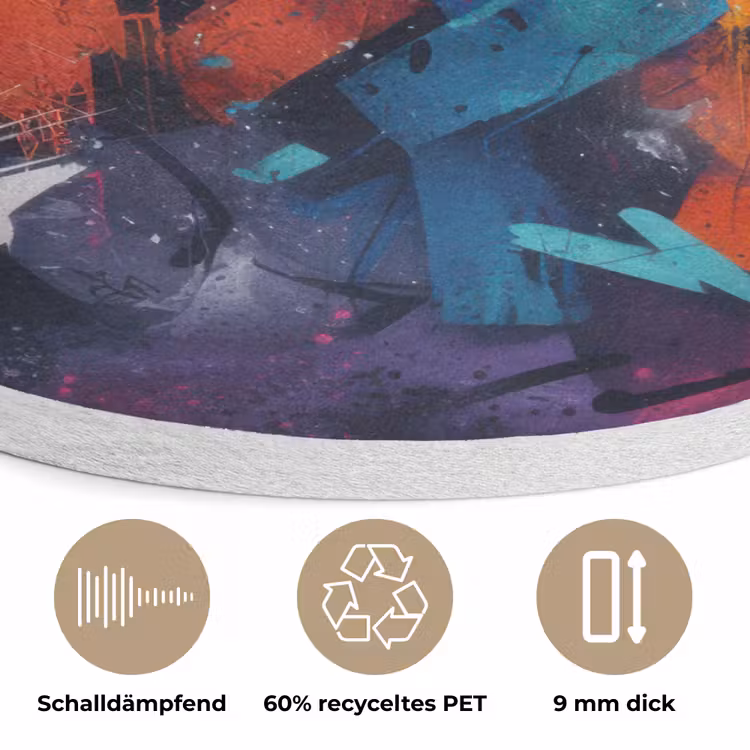 Abstract - Explosie - Neonkleuren Akoestische PET Vilt - Rond klein -closeup_DE