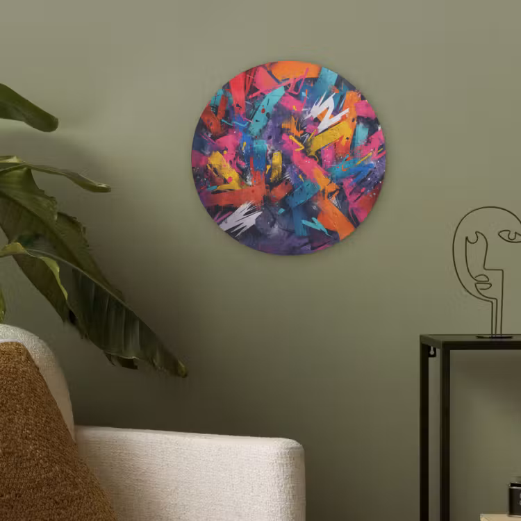 Abstract - Explosie - Neonkleuren Akoestische PET Vilt - Rond klein -sfeer2