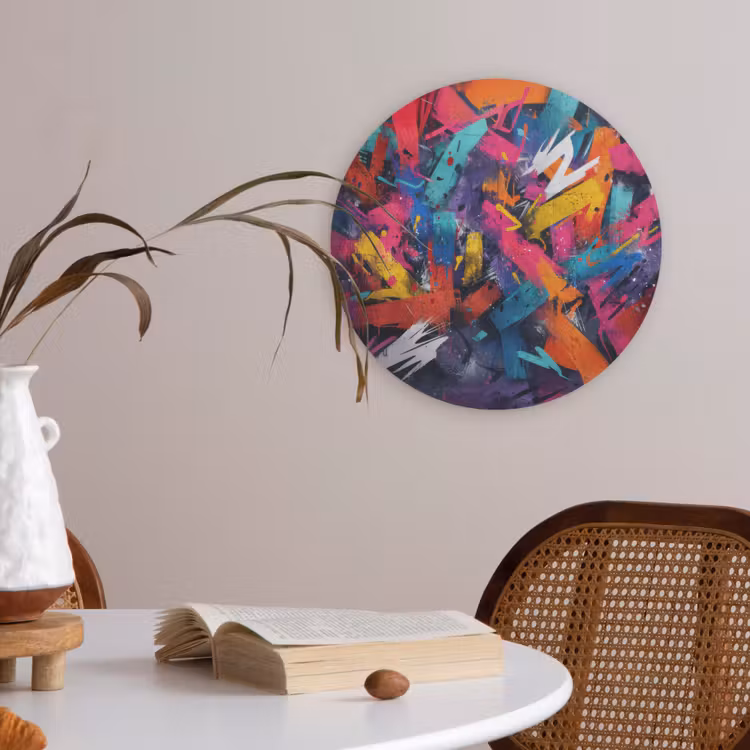 Abstract - Explosie - Neonkleuren Akoestische PET Vilt - Rond klein -sfeer3