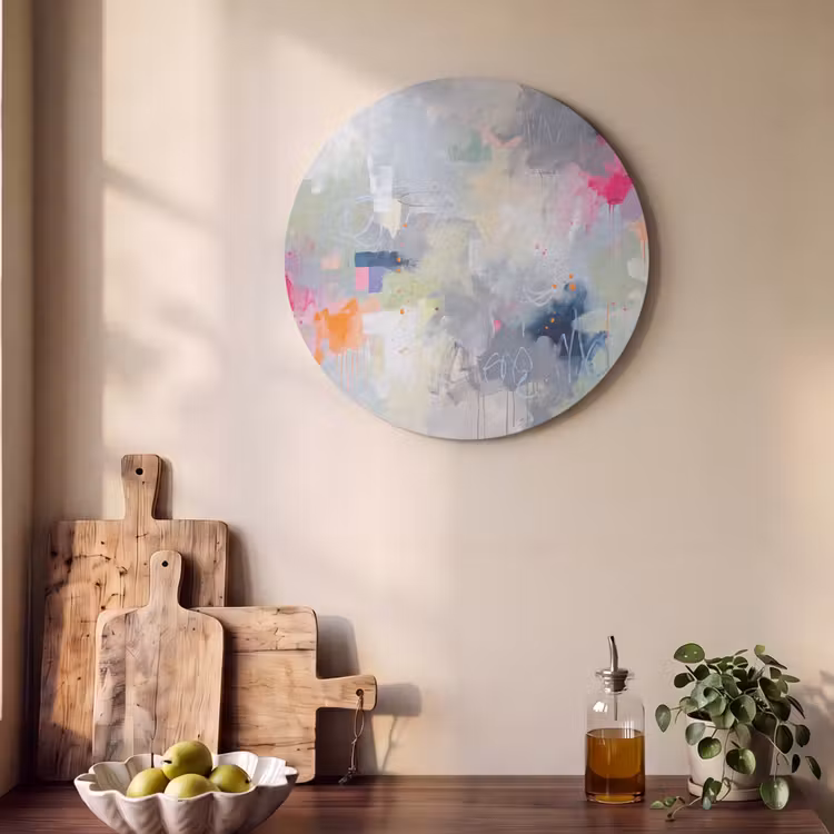 Abstract - Kleurrijk - Modern - Kunst Akoestische PET Vilt - Rond klein -sfeer2