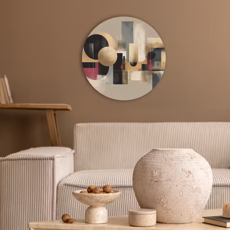 Abstract - Vormen - Beige - Texturen Akoestische PET Vilt - Rond klein -sfeer1