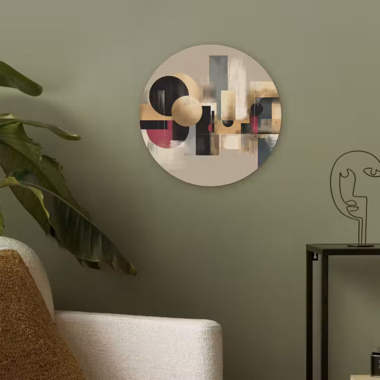 Abstract - Vormen - Beige - Texturen Akoestische PET Vilt - Rond klein -sfeer2