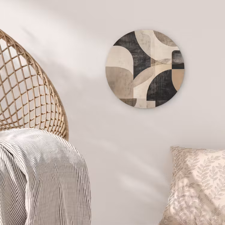 Abstract - Vormen - Modern - Beige Akoestische PET Vilt - Rond klein -sfeer4