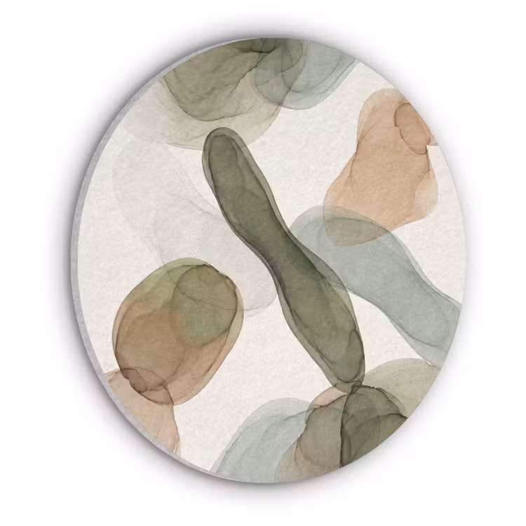 Abstract - Vormen - Modern - Kunst - Groen - Bruin Akoestische PET Vilt - Rond klein -3d