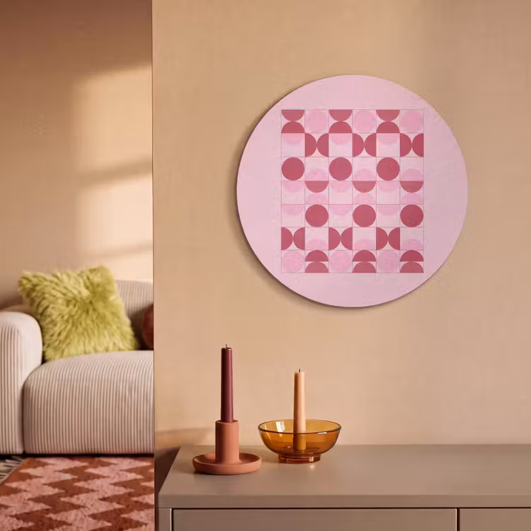 Abstract - Geometrisch - Cirkels - Roze - Modern Akoestische PET Vilt - Rond klein -sfeer1