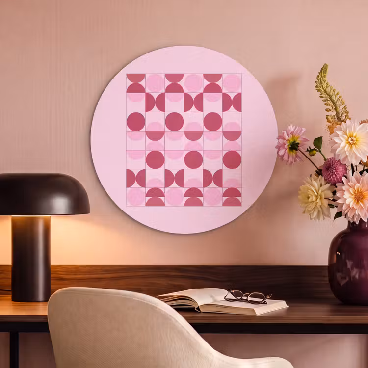 Abstract - Geometrisch - Cirkels - Roze - Modern Akoestische PET Vilt - Rond klein -sfeer3