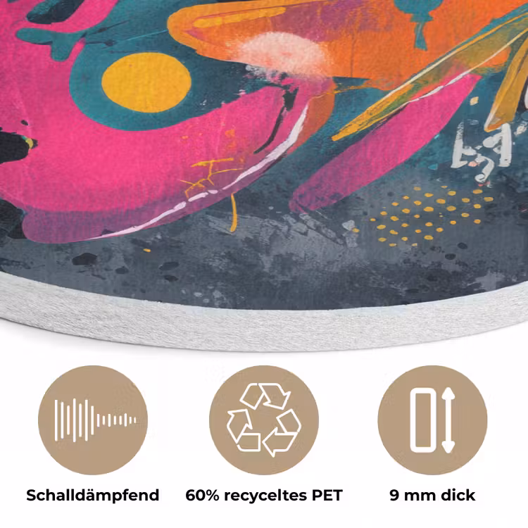 Abstract - Graffiti - Kleurrijk - Verfspatten Akoestische PET Vilt - Rond klein -closeup_DE