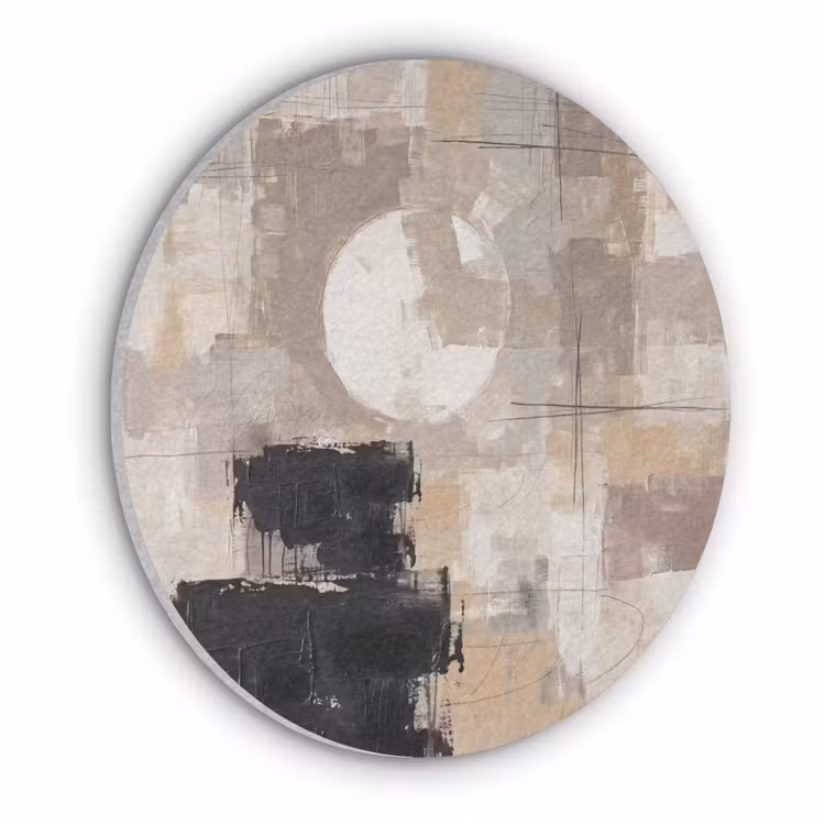 Abstract - Cirkel - Modern - Beige - Zwart - Minimalistisch Akoestische PET Vilt - Rond klein -3d