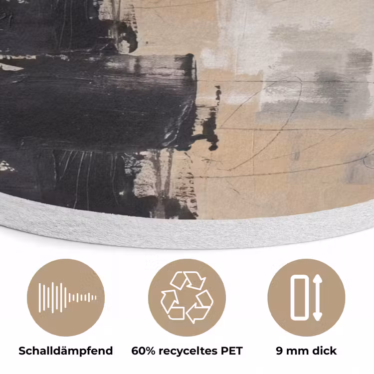Abstract - Cirkel - Modern - Beige - Zwart - Minimalistisch Akoestische PET Vilt - Rond klein -closeup_DE
