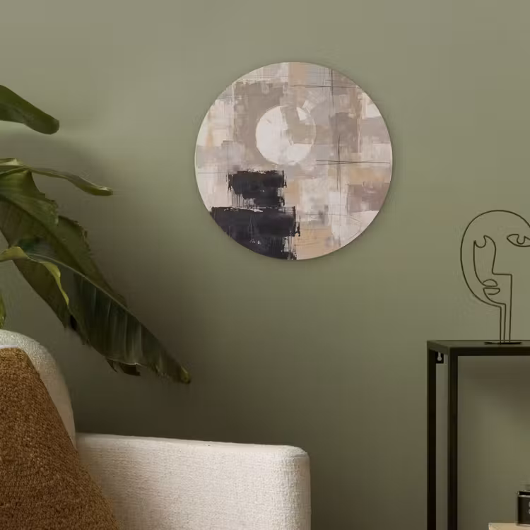 Abstract - Cirkel - Modern - Beige - Zwart - Minimalistisch Akoestische PET Vilt - Rond klein -sfeer2