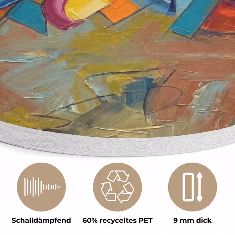 Abstract - Cirkels - Schilderij - Kleurrijk - Dynamisch Akoestische PET Vilt - Rond klein -closeup_DE