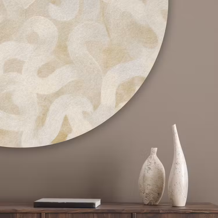 Abstract - Lijnen - Beige Akoestische PET Vilt - Rond klein 838 -sfeer5_closeup