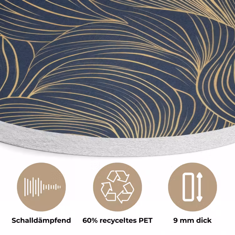 Abstract - Lijnen - Blauw - Goud Akoestische PET Vilt - Rond klein 838 -closeup_DE