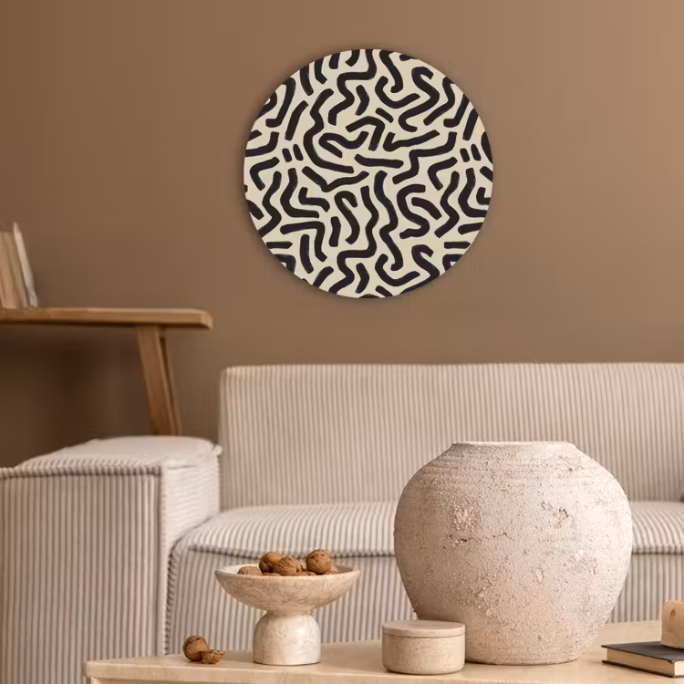 Abstract - Lijnen - Zwart Akoestische PET Vilt - Rond klein 838 -sfeer1