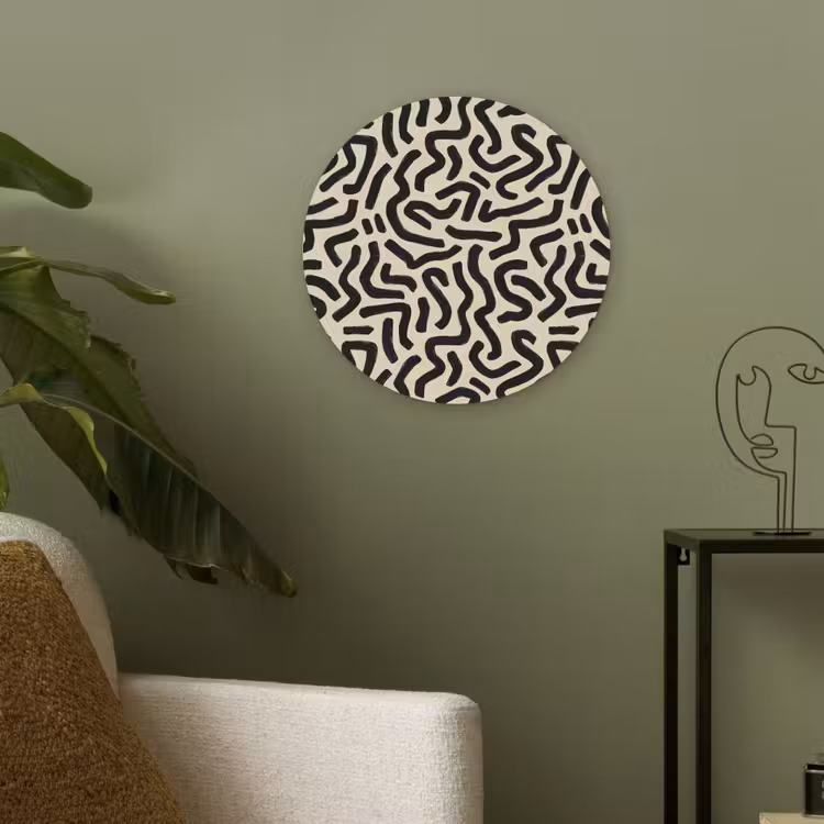 Abstract - Lijnen - Zwart Akoestische PET Vilt - Rond klein 838 -sfeer2