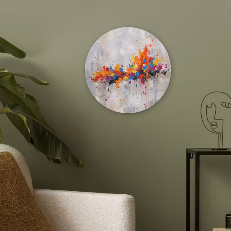 Abstract - Schilderij - Kleurrijk - Dynamisch Akoestische PET Vilt - Rond klein -sfeer2