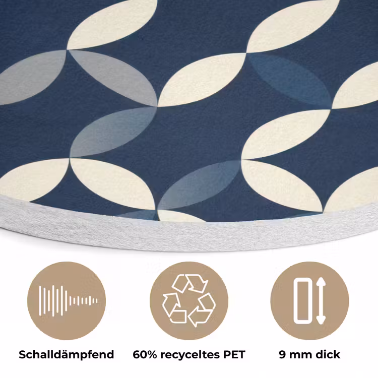 Abstract - Patroon - Blauw Akoestische PET Vilt - Rond klein 838 -closeup_DE