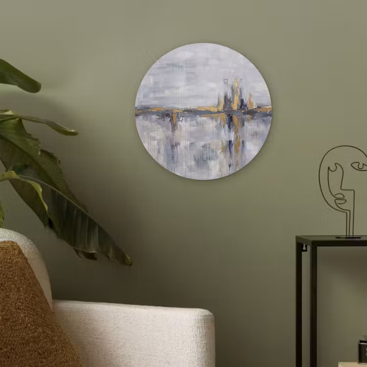Abstract - Structuur - Goud - Grijs - Modern Akoestische PET Vilt - Rond klein -sfeer2