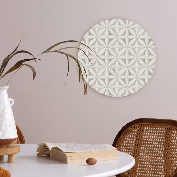 Abstract - Structuur - Grijs - Wit Akoestische PET Vilt - Rond klein 838 -sfeer3